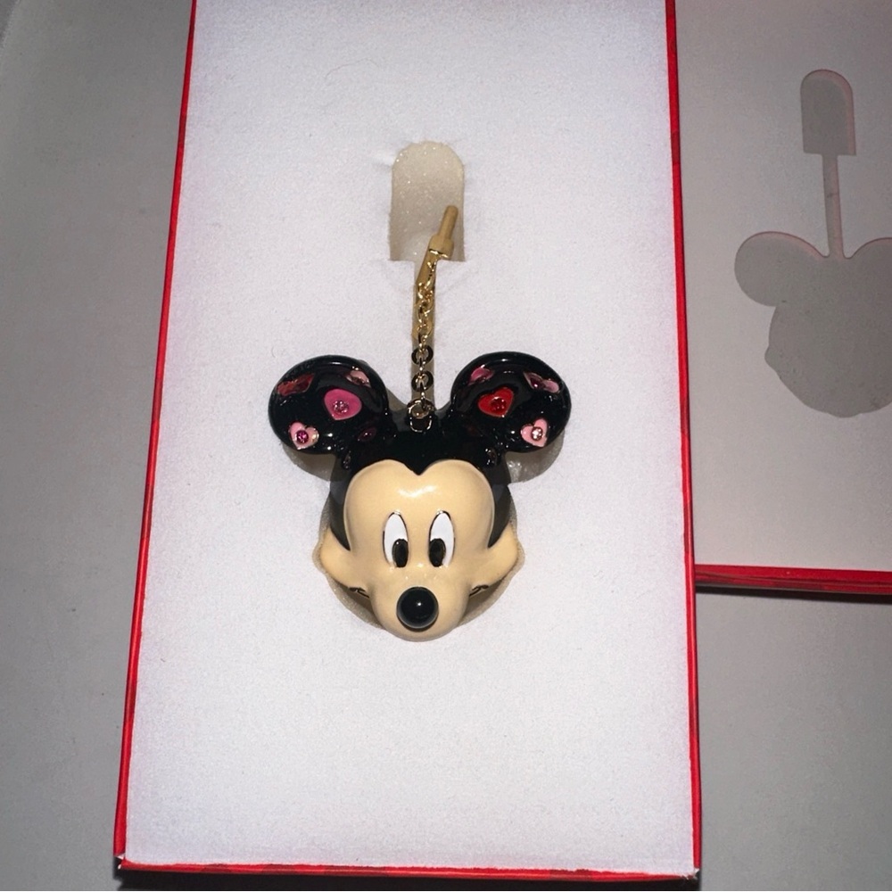 DISNEY x Baublebar Mickey Mouse Bag Charm Key Chain Hearts Rhinestones NEW - Picture 2 of 4